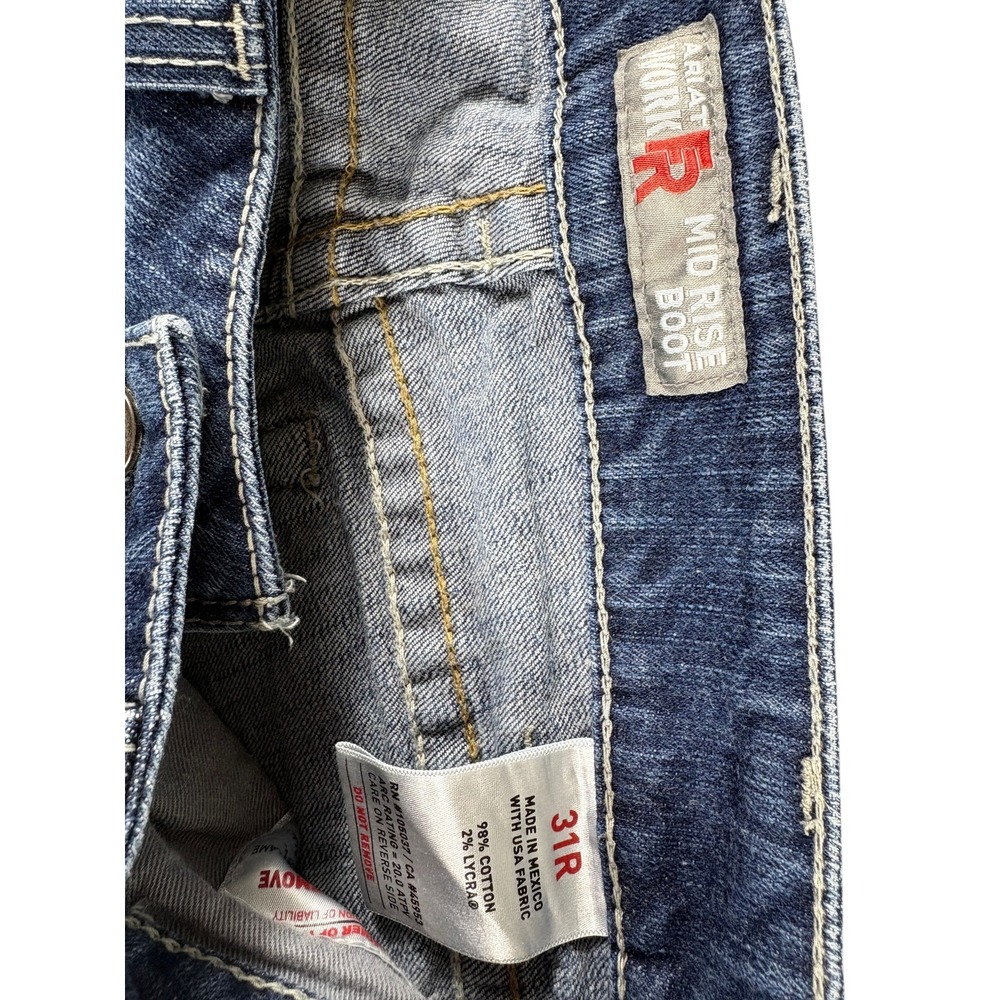Ariat Work FR Mid Rise Bootcut Jeans Womens 31R Blue Denim Dark Wash Rugged Wear - Picture 3 of 6